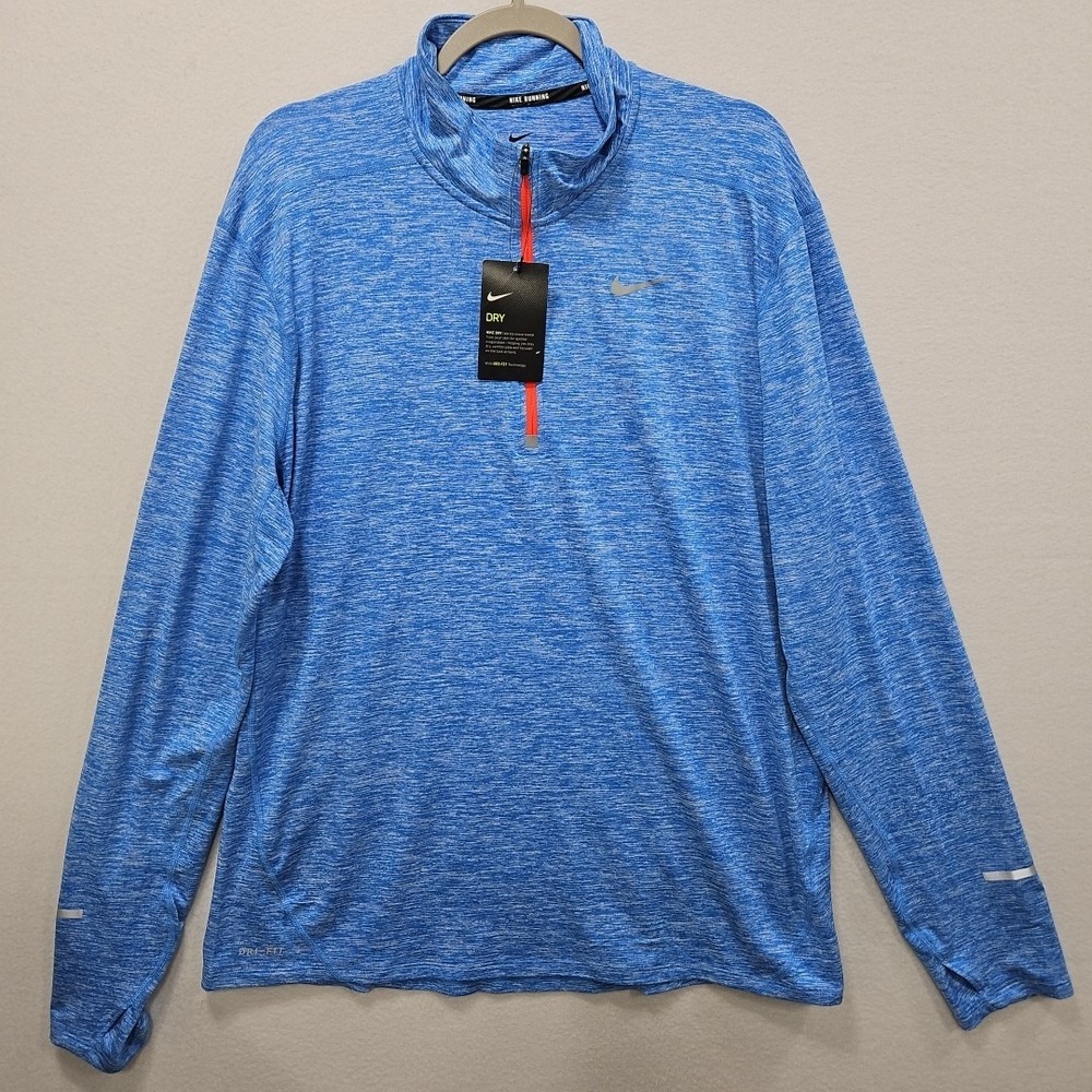 Nike Dri Fit Element Men XL Blue Running Training 1/4 Zip Stretch Soft Thumbhole